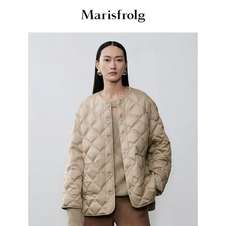 【商场同款】玛丝菲尔2023年冬季新款浅咖色白鹅绒菱格羽绒外套商品大图