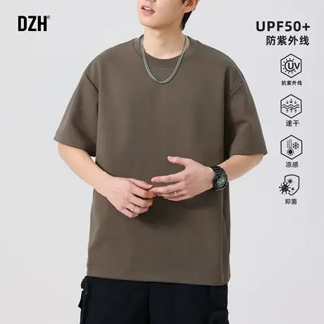 青少年咖啡色抑菌速干短袖t恤男款2025新款防晒透气上衣运动半袖商品大图