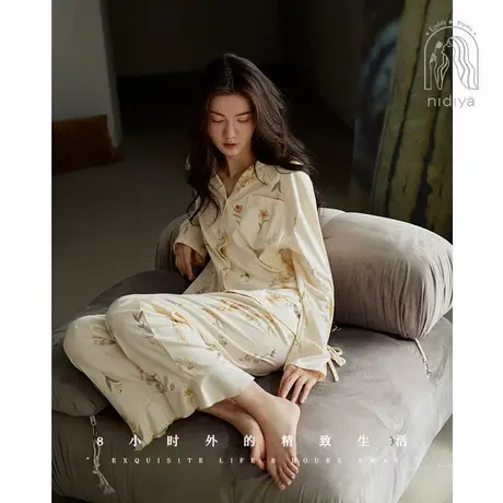 妮狄娅睡衣女秋季纯棉长袖开衫款甜美少女春秋时尚宽松家居服套装商品大图