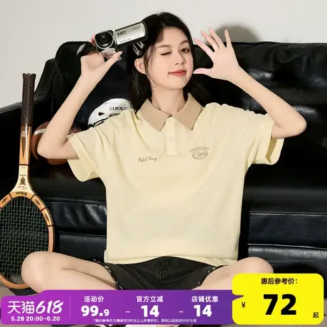 唐狮新款polo衫女华夫格2024夏季短袖t恤宽松百搭爆款上衣打底衫商品大图