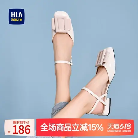 HLA/海澜之家包头凉鞋女2024新款夏季新中式气质粗跟一字带配凉鞋商品大图