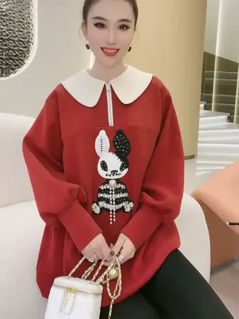 韩系时尚减龄灯笼袖烫钻卫衣2023春季新款时髦宽松显瘦外穿打底裙商品大图