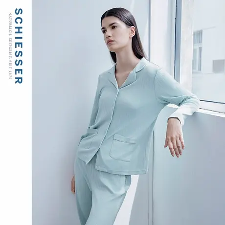 SCHIESSER舒雅女士棉莫代尔双面抽条小翻领睡衣家居服套装21846H商品大图