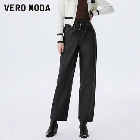 Vero Moda奥莱休闲裤子女春秋新款高腰直筒裤宽松紧腰皮裤通勤商品大图