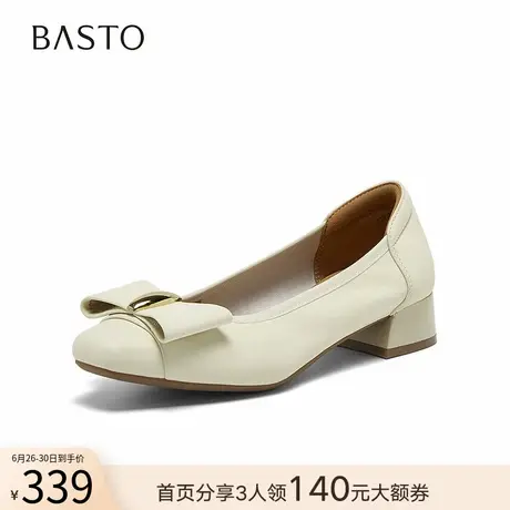 百思图2025秋季新款羊皮一脚蹬浅口单鞋通勤粗跟方头女鞋CY899CQ5商品大图
