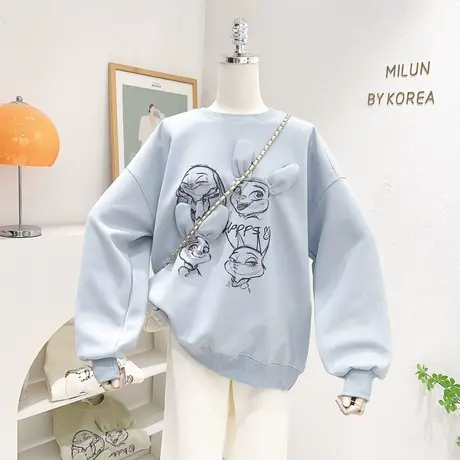 ins原宿风兔子耳朵卫衣韩版奶油色宽松上衣设计感2023春秋款大码图片