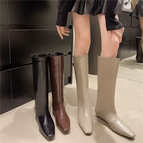 尖头粗跟长筒靴女2025年新款秋季复古高级骑士靴百搭通勤高筒靴子商品大图