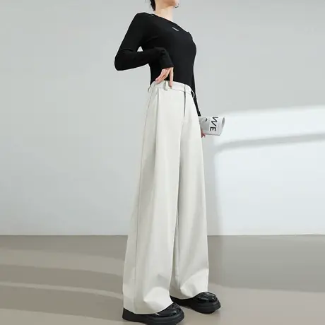 米灰色棉麻休闲西装裤女2025春秋新款高腰宽松显瘦垂感拖地阔腿裤商品大图