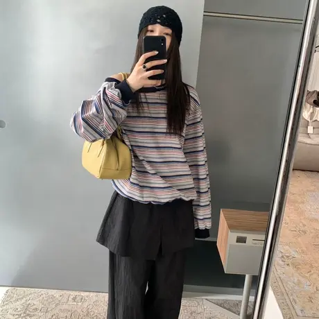 2025早秋新款条纹斜肩设计感宽松卫衣女春秋薄款外套百搭外穿上衣商品大图