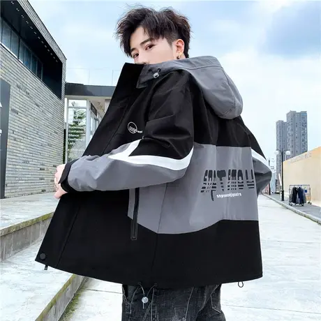 青少年帅气夹克男孩衣服秋冬季高中初中学生加绒加厚外套大童男装商品大图