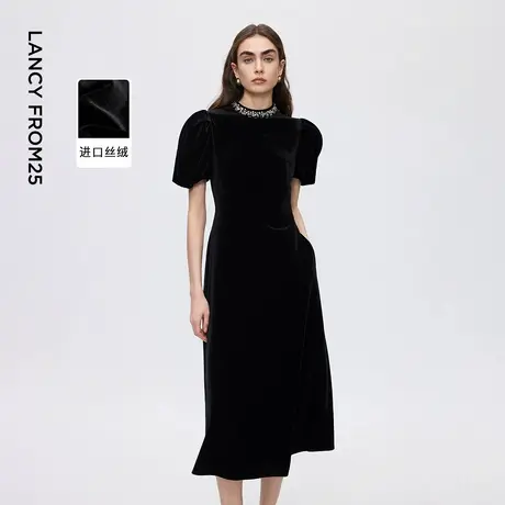 朗姿丝绒高腰a字复古连衣裙高级感气质时尚轻礼服2025年冬季新款商品大图