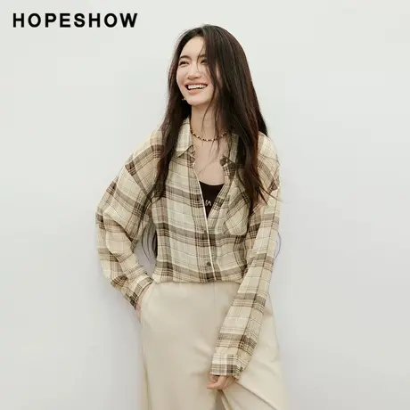 红袖2025秋季新款女装 【一叶知秋】条纹落肩长袖翻领一手长衬衫商品大图