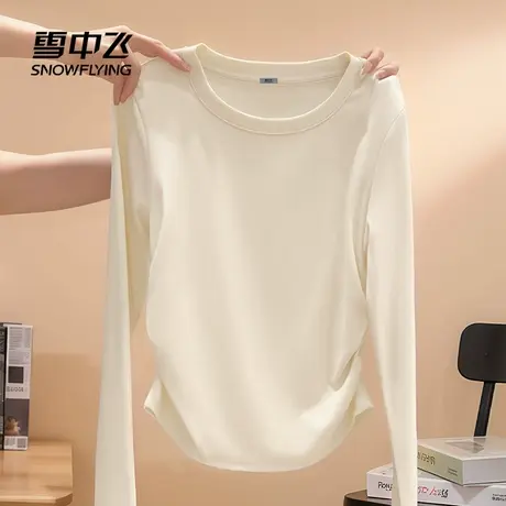 雪中飞长袖t恤女春秋2025新款内搭抽褶上衣女士修身显瘦打底衫PC商品大图