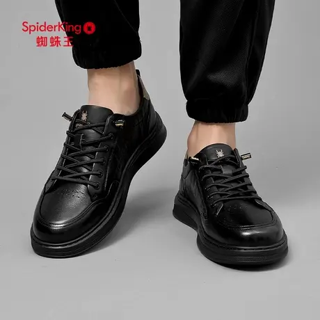 蜘蛛王男鞋2025新款春秋季男士休闲鞋运动免系带真皮板鞋舒适皮鞋商品大图