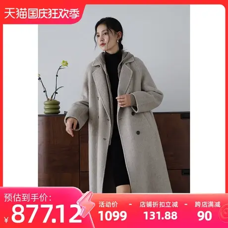 嘉茱莉2023秋冬新款复古双排扣双面呢大衣外套女长款绵羊毛大衣商品大图