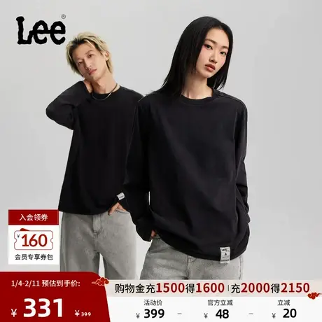 Lee26春新宽松版圆领门票设计元素标签雪花洗轻薄男女同款长袖T恤商品大图