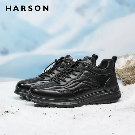 哈森冬季加绒男鞋新款东北真皮保暖棉靴子男士皮鞋运动商务休闲鞋图片