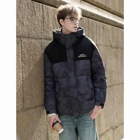 唐狮秋冬季羽绒外套男连帽拼接泼墨短款羽绒服90鸭绒保暖百搭TUTA商品大图