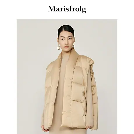 【羽绒马甲】玛丝菲尔冬季新款卡其金色对襟轻薄羽绒马甲商品大图