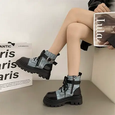 厚底马丁靴女秋款2023新款超火小众英伦风短靴韩式复古户外牛仔靴图片