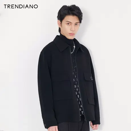 TRENDIANO潮牌官方新款春季男装大衣工装羊毛呢子外套3NE1344260图片