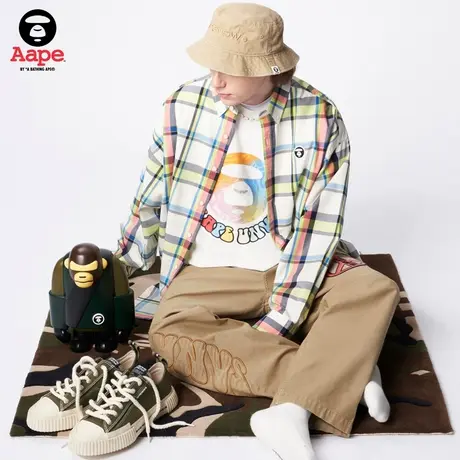 Aape旗舰店男装春夏印花图案刺绣宽松潮流长裤6956XXK商品大图