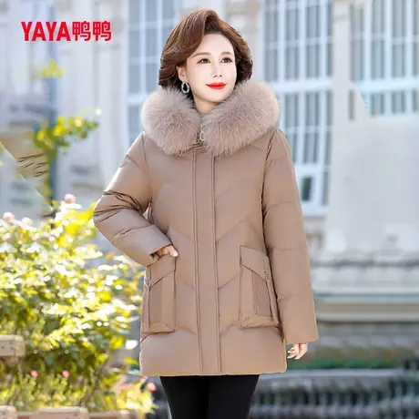 鸭鸭羽绒服女2023年冬季新品连帽狐狸毛领中长款妈妈装J图片
