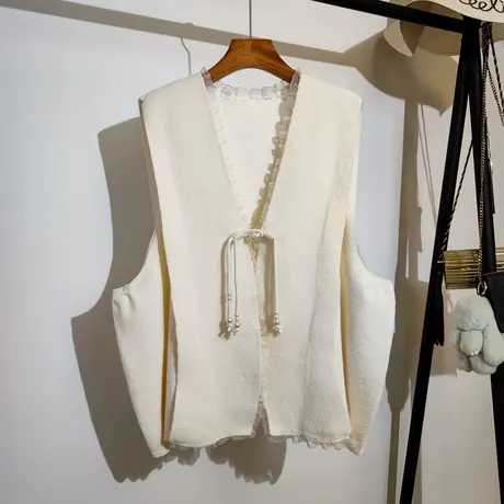 小香风针织马甲开衫女秋冬新款v领宽松大码孕妇毛衣背心马夹外套商品大图