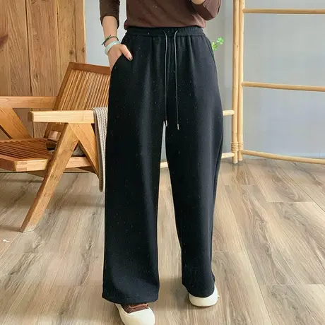 dza 高腰显瘦宽松阔腿外穿加绒裤子女冬休闲加长裤百搭哈伦直筒裤商品大图