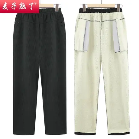 妈妈2023秋季时尚百搭直筒裤休闲加绒奶奶裤松紧腰春中老年人女装商品大图