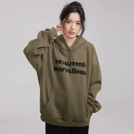 尔给宽松oversize加绒加厚连帽卫衣女秋冬2023新款爆款小个子上衣图片