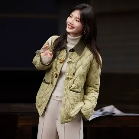 时尚气质棉服2023年冬季新款女装撞色百搭温柔厚款韩版上衣外套图片