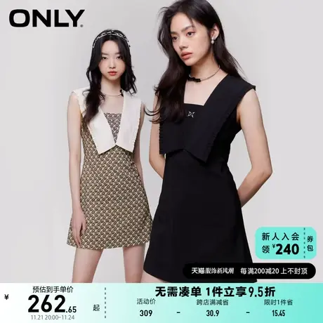 ONLY2023春夏新款荷叶边翻领A字高腰显瘦短款连衣裙女图片