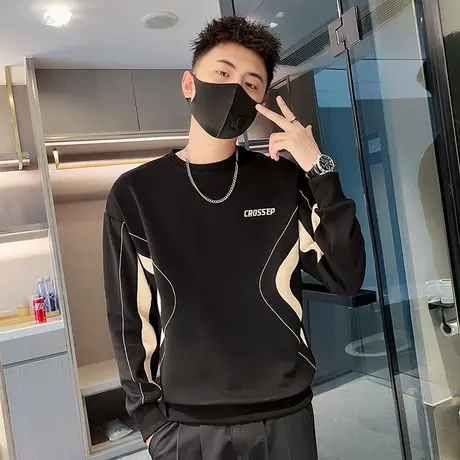 2023新款设计感卫衣男撞色男装上衣T恤春秋季ins潮牌休闲痞帅外套商品大图