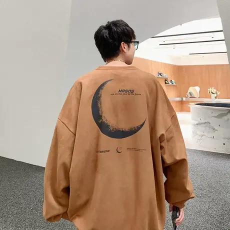 美式卫衣男春季圆领宽松百搭上衣服ins港风oversize潮牌情侣外套商品大图