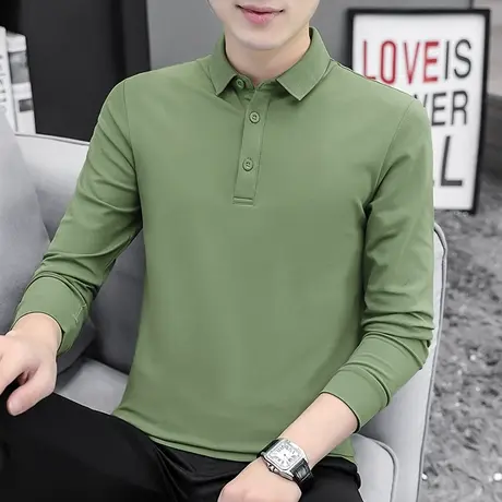春秋季保罗polo衫长袖t恤男翻领有领商务纯色秋衣带领内搭打底衫商品大图