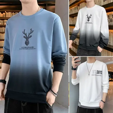 长袖t恤男士卫衣2025秋冬季新款加绒秋衣ins潮流打底衫学生上衣服商品大图