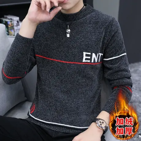 春秋男士毛衣圆领宽松潮流潮牌线衣秋冬季韩版套头加绒加厚针织衫商品大图