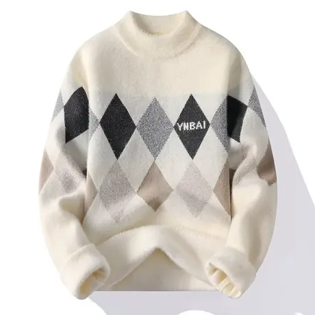 半高领加绒保暖毛衣男秋冬季学生内搭加厚毛衫情侣款水貂绒打底衫商品大图