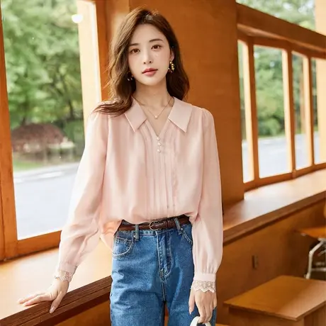 时尚气质减龄长袖衬衫2023年秋新款淑女温柔甜美显瘦通勤百搭上衣商品大图