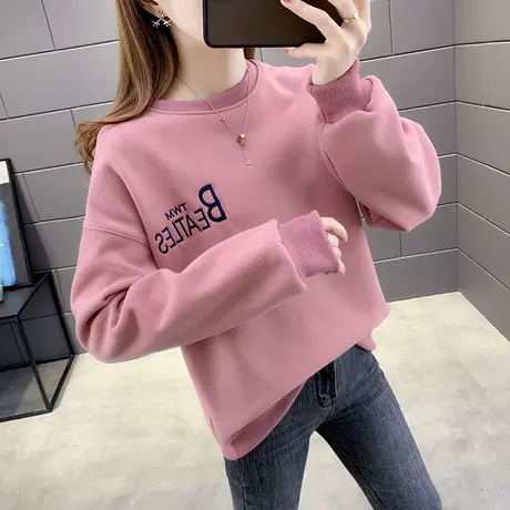 加绒卫衣女2022新款时尚宽松韩版秋冬bf慵懒风加厚外套潮图片