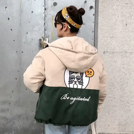 初中学生少女秋冬季棉衣韩版宽松chic女保暖百搭拼色加厚宽松棉服图片