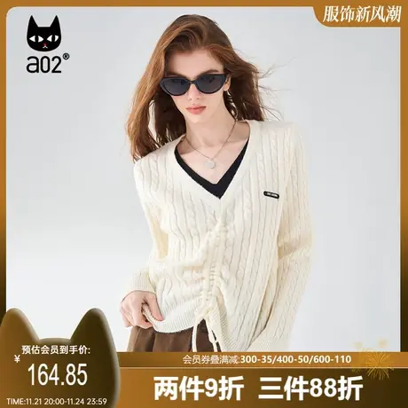【翻转卡片】a02慵懒风休闲毛衣女抽绳针织上衣女2025秋冬季新品商品大图