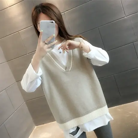 纯色针织打底马甲女上衣2023新款韩版女宽松坎肩V领毛衣套头内搭商品大图