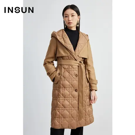 INSUN恩裳线上专选冬季格纹绗线风衣型羽绒服商品大图