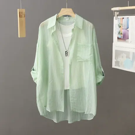 不皱款百搭绿色防晒衫衬衫外套女薄款长袖2024新款户外防晒衣开衫图片