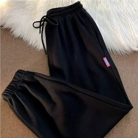 裤子女秋冬宽松设计感小众显瘦高腰卫裤直筒休闲运动束脚裤潮ins图片