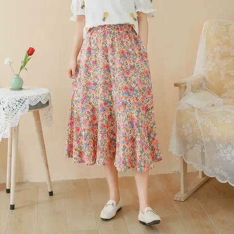 新款鱼尾花朵半身裙大码夏中长款半裙200斤女商品大图