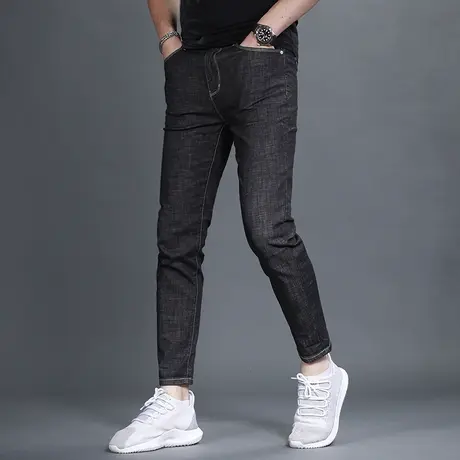 黑色九分牛仔裤男夏季薄款2023年新款修身小脚裤男士9分裤男夏季商品大图