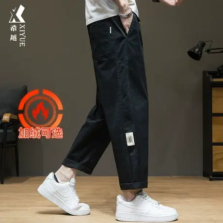 秋季新款男士日系直筒工装裤春秋加绒男宽松大码男生休闲九分裤子商品大图